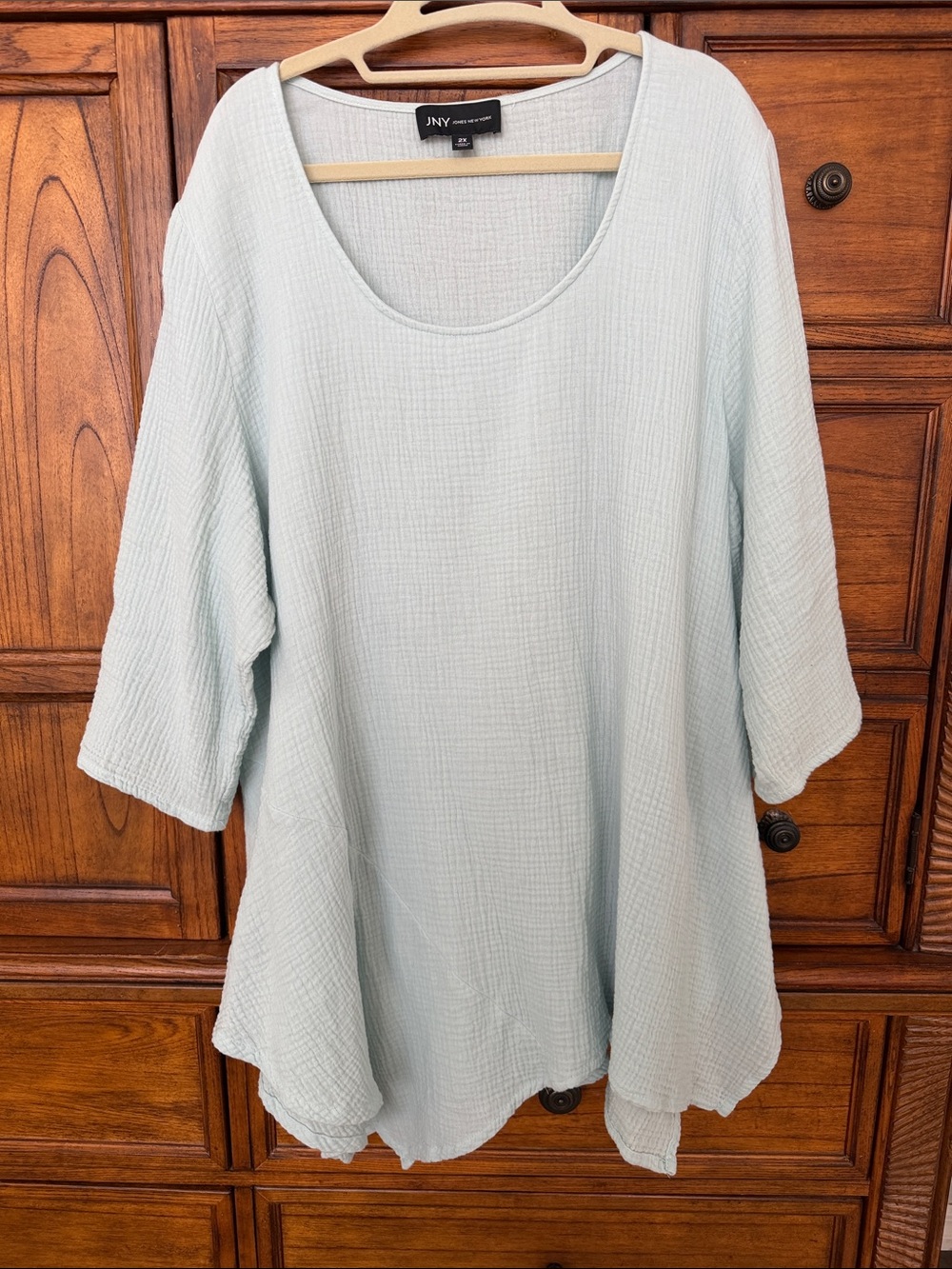 Jones Nee York Pale Aqua Blue Cotton Gauze Top 2X